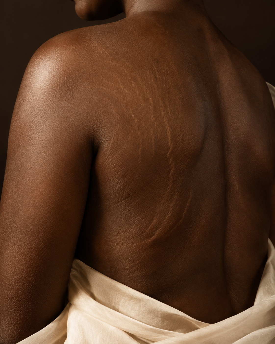 Editorial portrait highlighting natural brown skin texture